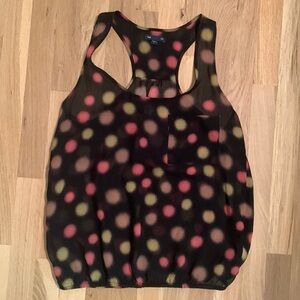 Gap Sheer Polka Dot Sleeveless Blouse Black/Pink/Yellow Racerback Tank Women’s S